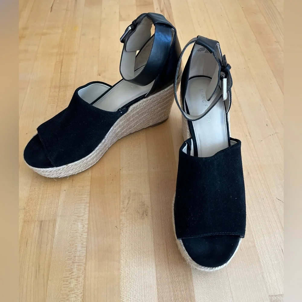 MARC FISHER Platform Espadrilles Suede & Leather Sandals Shoes Size 9.5 *EUC*